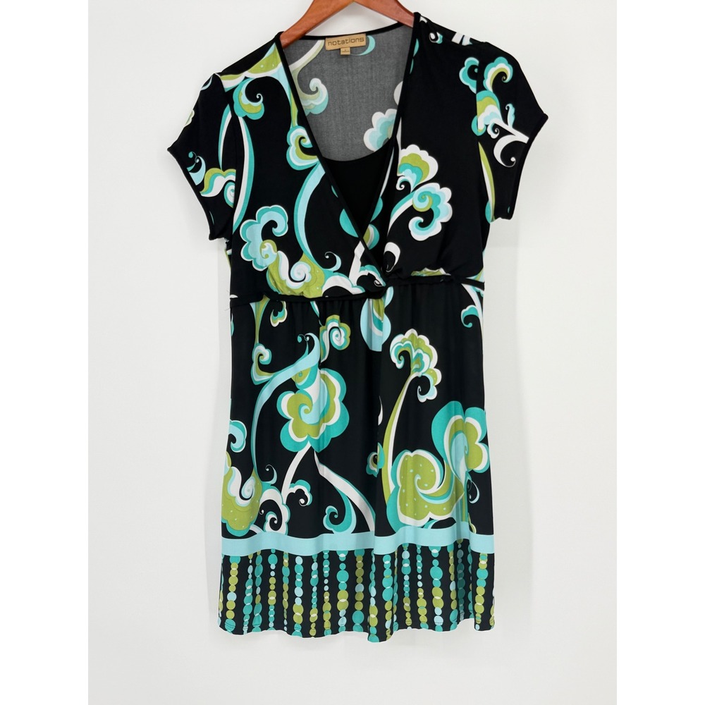 Notations Womens Dress Y2K Vintage Large Empire Waist Retro Babydoll Psychedelic
